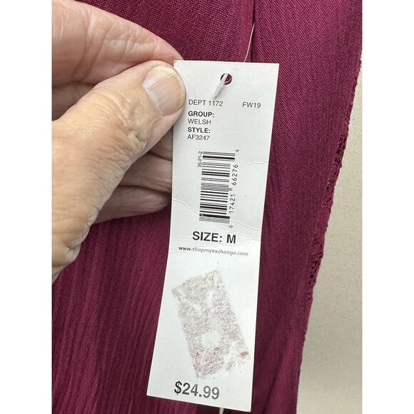 Passports Women’s Top Sz M Baby Doll Peasant Boho Lace Up Tie Neckline - Picture 8 of 14